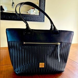 Gorgeous Dooney & Bourke Beacon Black on Black Woven Satchel